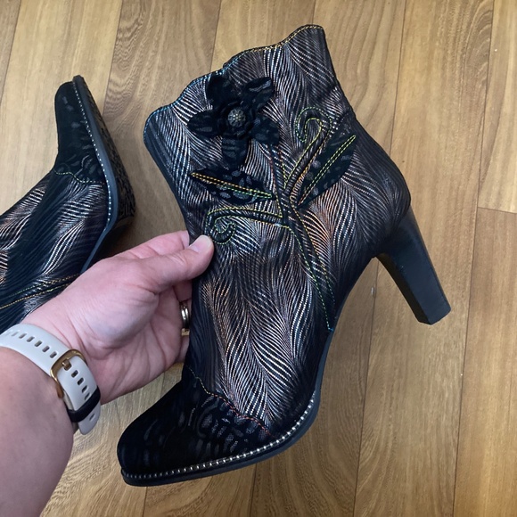 Spring Step L’ Artiste Ignited Black/Bronze Metallic Lace Booties 42 US 10.5-11 - Picture 8 of 12